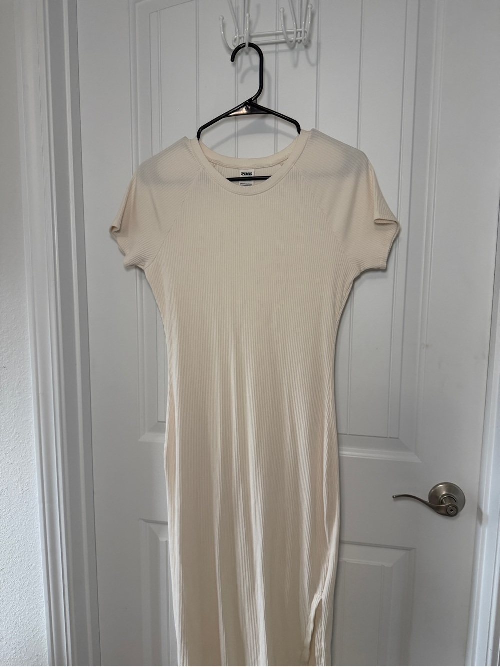 PINK Victoria's Secret Cream Ribbed Maxi Tee Dress